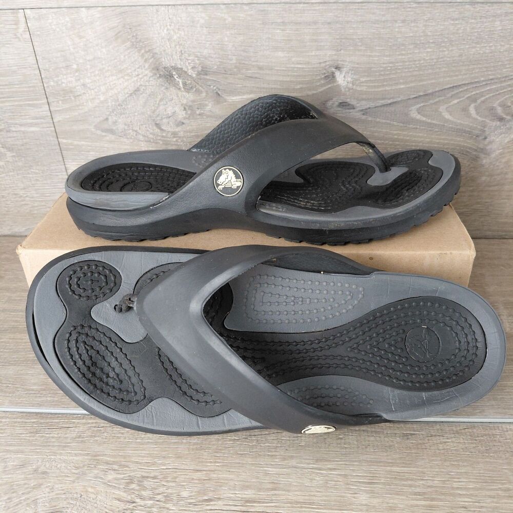 Crocs Modi Sport Flip Flop Sandals Mens 9 Womens 11 Black Slip On Beach Thongs